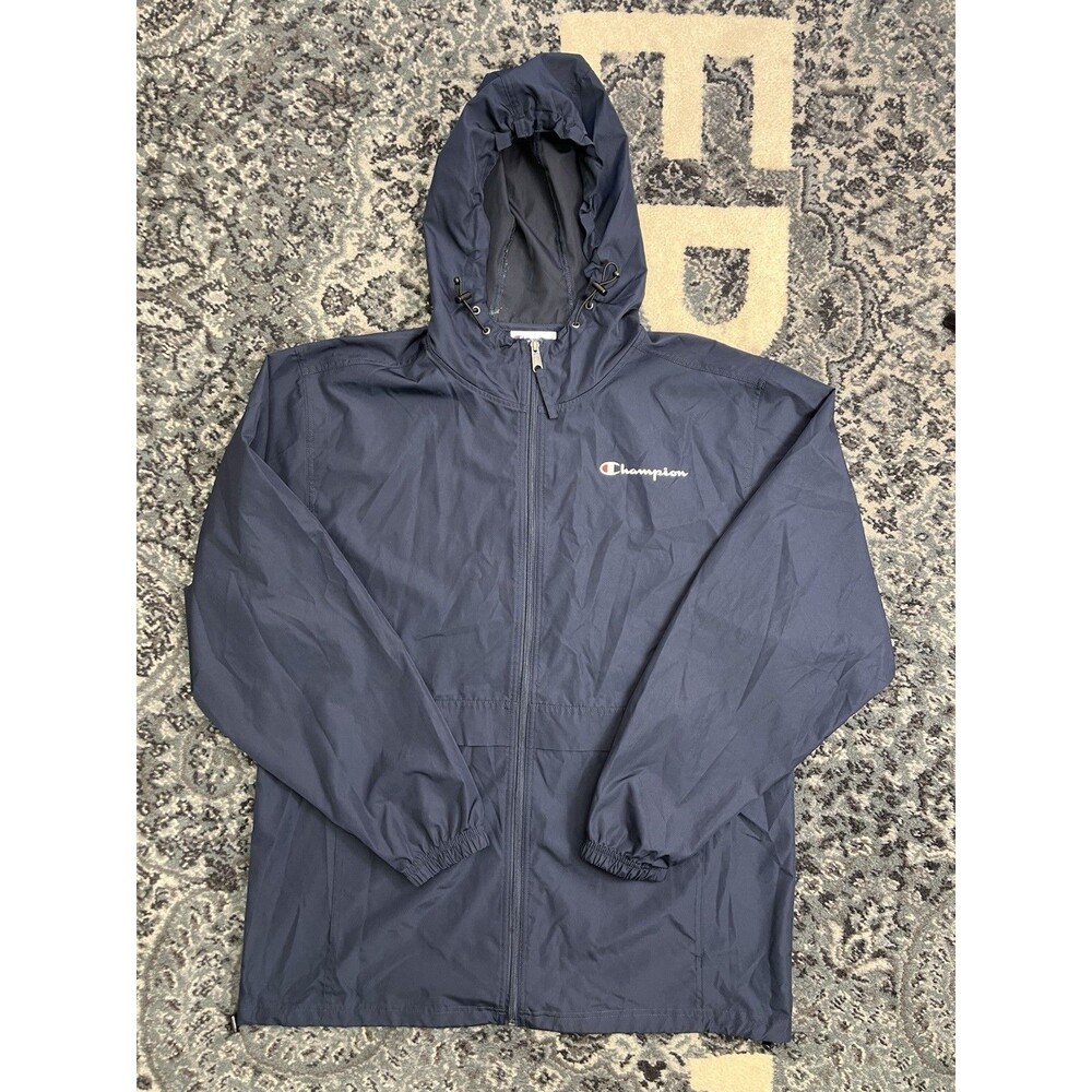 Champion Windbreaker Hooded Jacket Navy Blue Full Zip Men's Size 2XL Lightweight